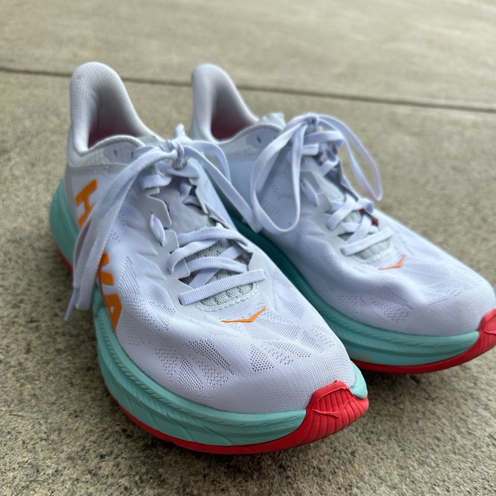 Hoka Carbon X 2 White Blazing Orange Running Shoes Size 9
